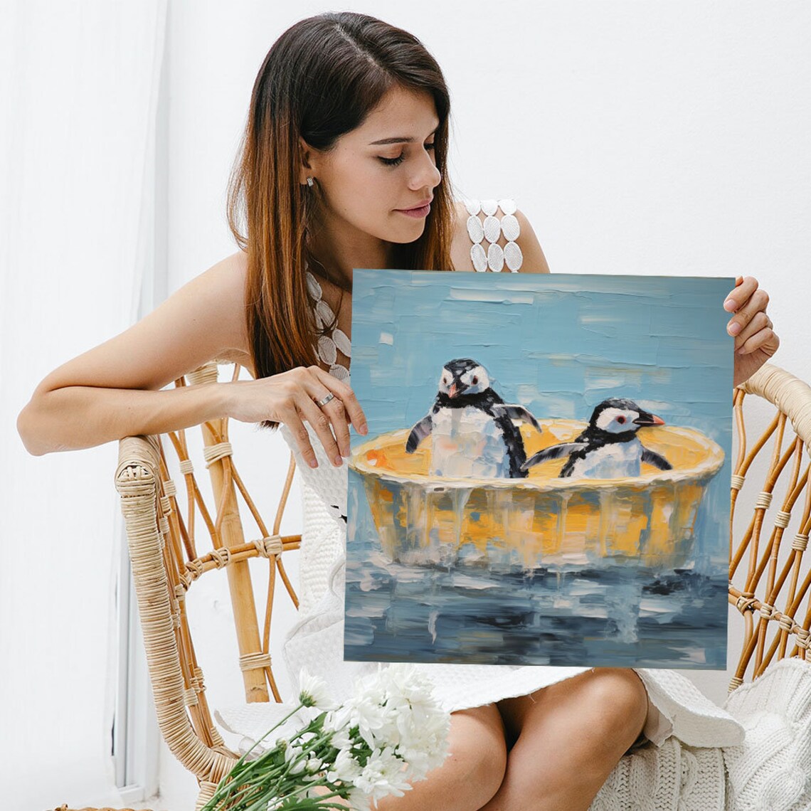 Two Penguins In Bathtub Bathroom Wall Art Print - Image 3