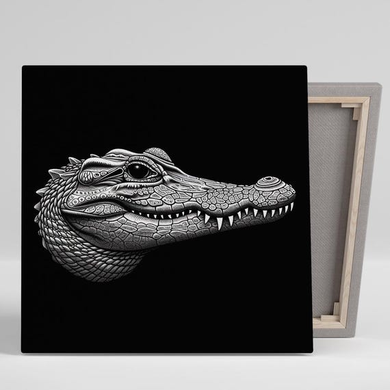 Crocodile Art Or Poster Minimalist Modern Decor Living Room Office Bedroom Game Room Wall Art Black White Grey Intricate Design
