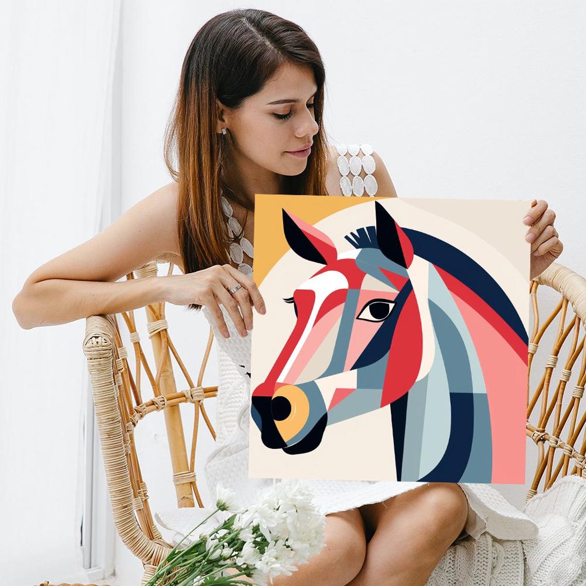 Geometric Horse Portrait Cubist Abstract Multicolor Equine Art Poster - Image 3