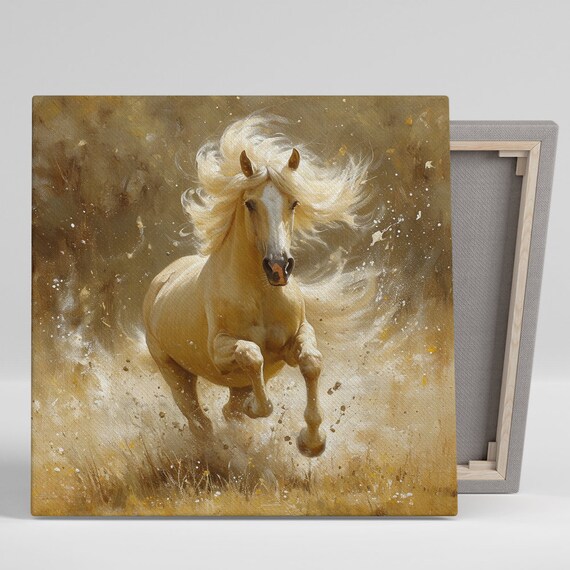Golden Palomino Stallion Poster Running Horse Golden Field Painterly Print