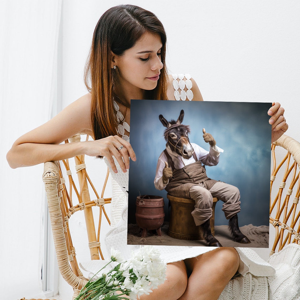 Dapper Donkey Farmer Giving Thumbs Up Whimsical Photo Art Poster - Image 3