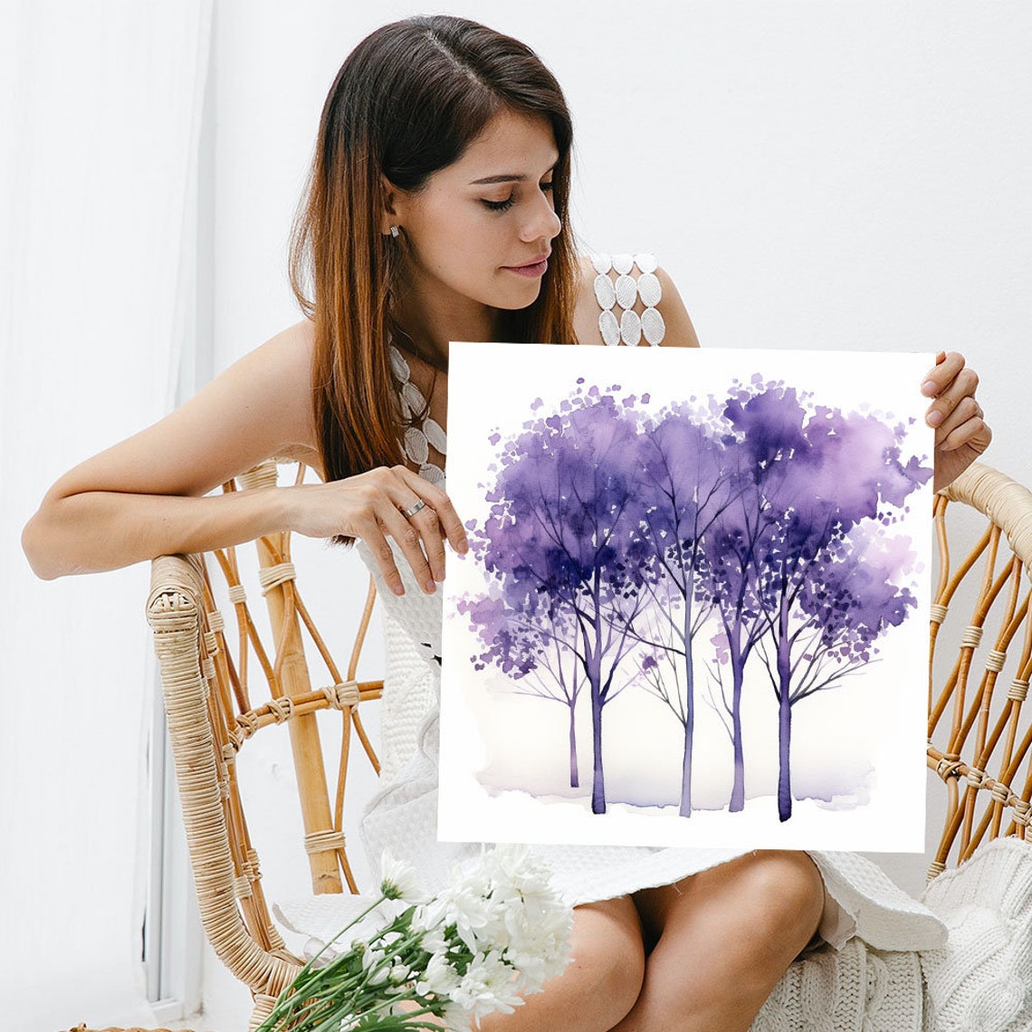 Purple Watercolor Trees Dreamy Forest Minimalist Botanical Poster - Image 3