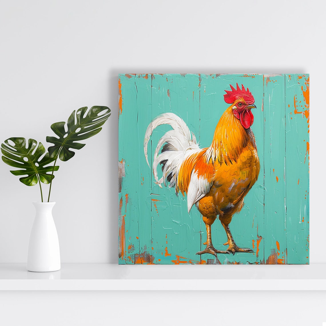 Golden Rooster Turquoise Barn Wood Farmhouse Rustic Wall Poster - Image 2