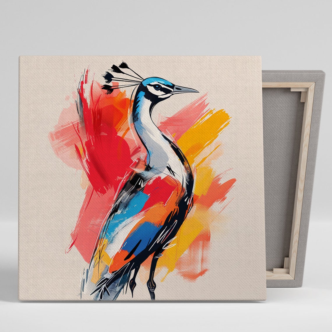 Peacock Standing Watercolor Splash Red Orange Blue Elegant Wall Poster