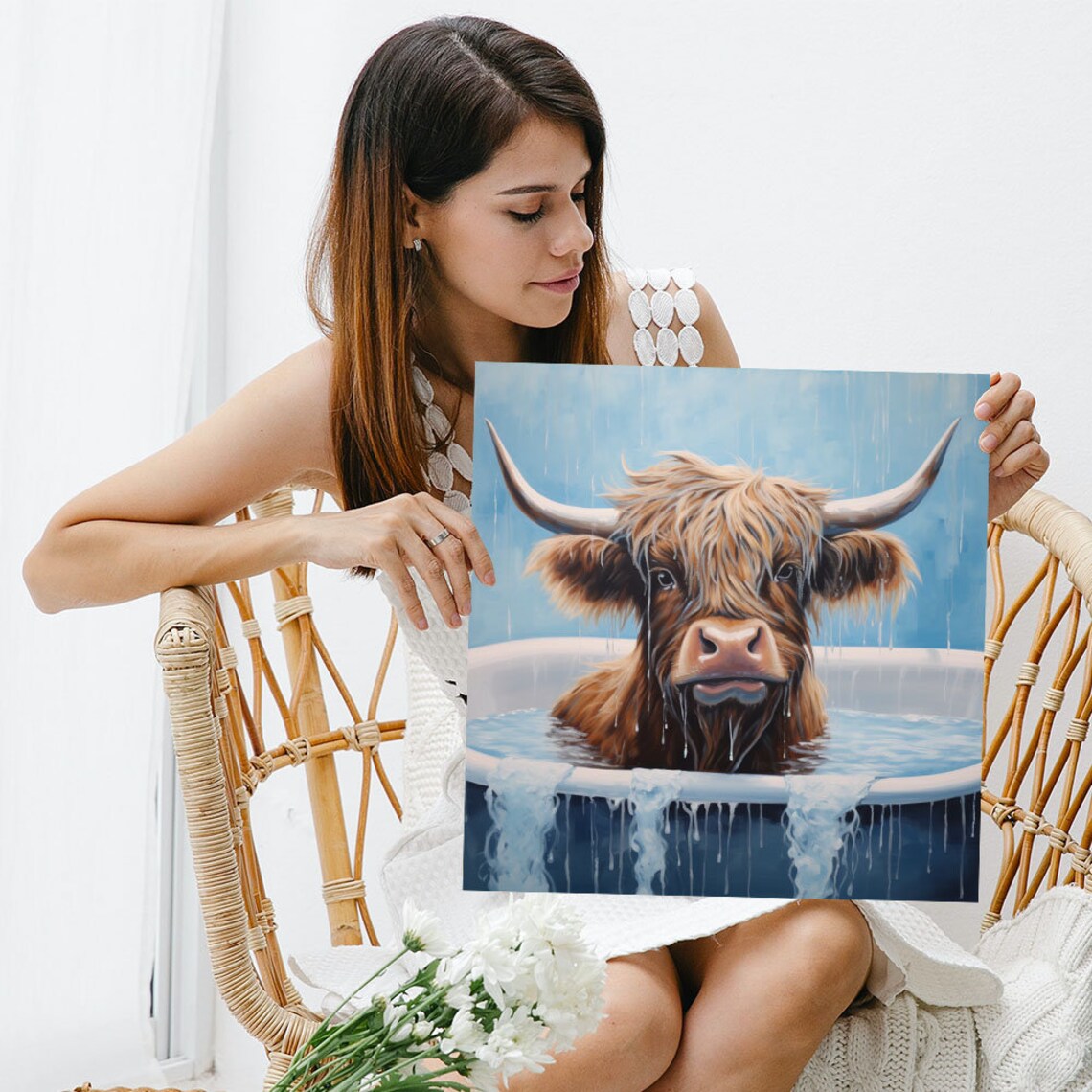 Highland Cow In Bathtub Art Print, Bathroom Decor - Image 3