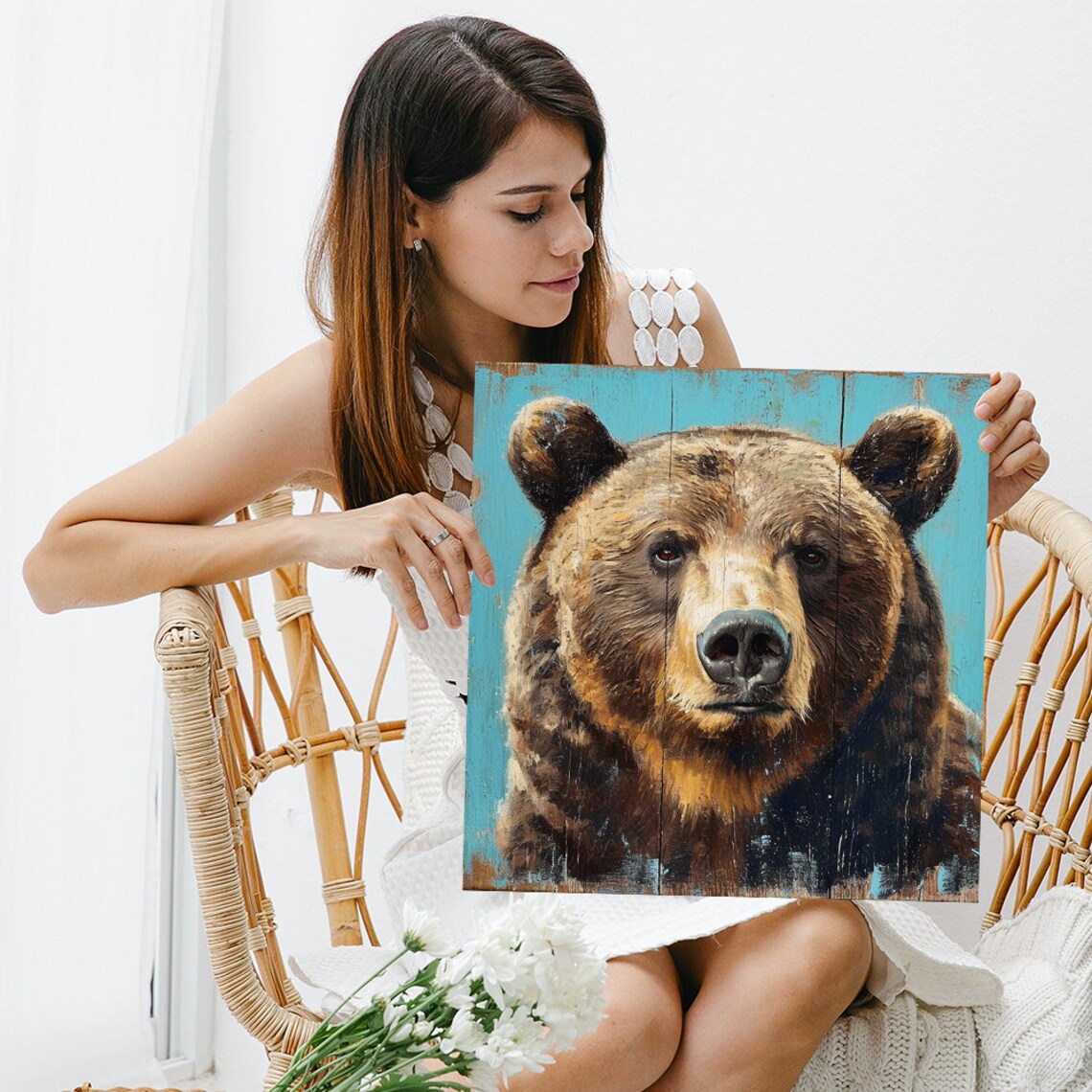 Rustic Bear Portrait Art Print, Farmhouse Decor - Image 3