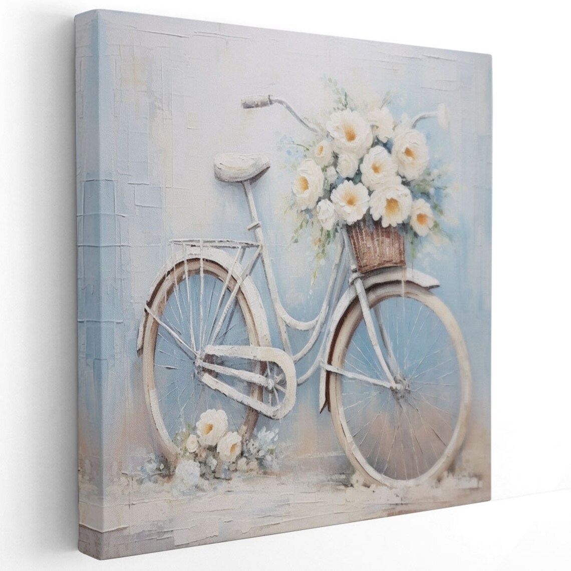 White Bicycle Basket Of Flowers Shabby Chic Vintage Floral Wall Poster - Image 2