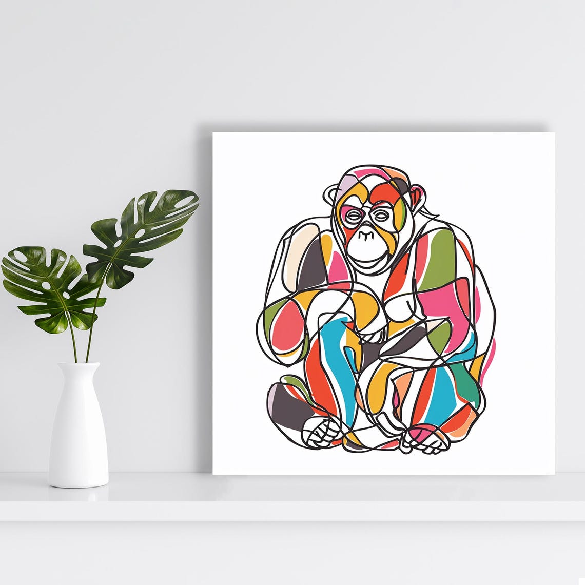 Colorful Abstract Chimpanzee Line Art Modern Pop Wall Art Poster - Image 2