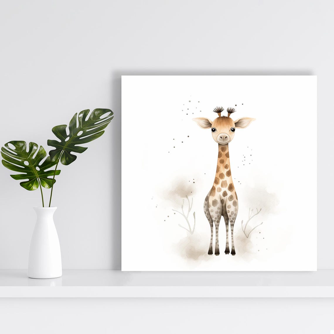 Baby Giraffe Watercolor Nursery Art In Soft Beige Tones Poster - Image 2