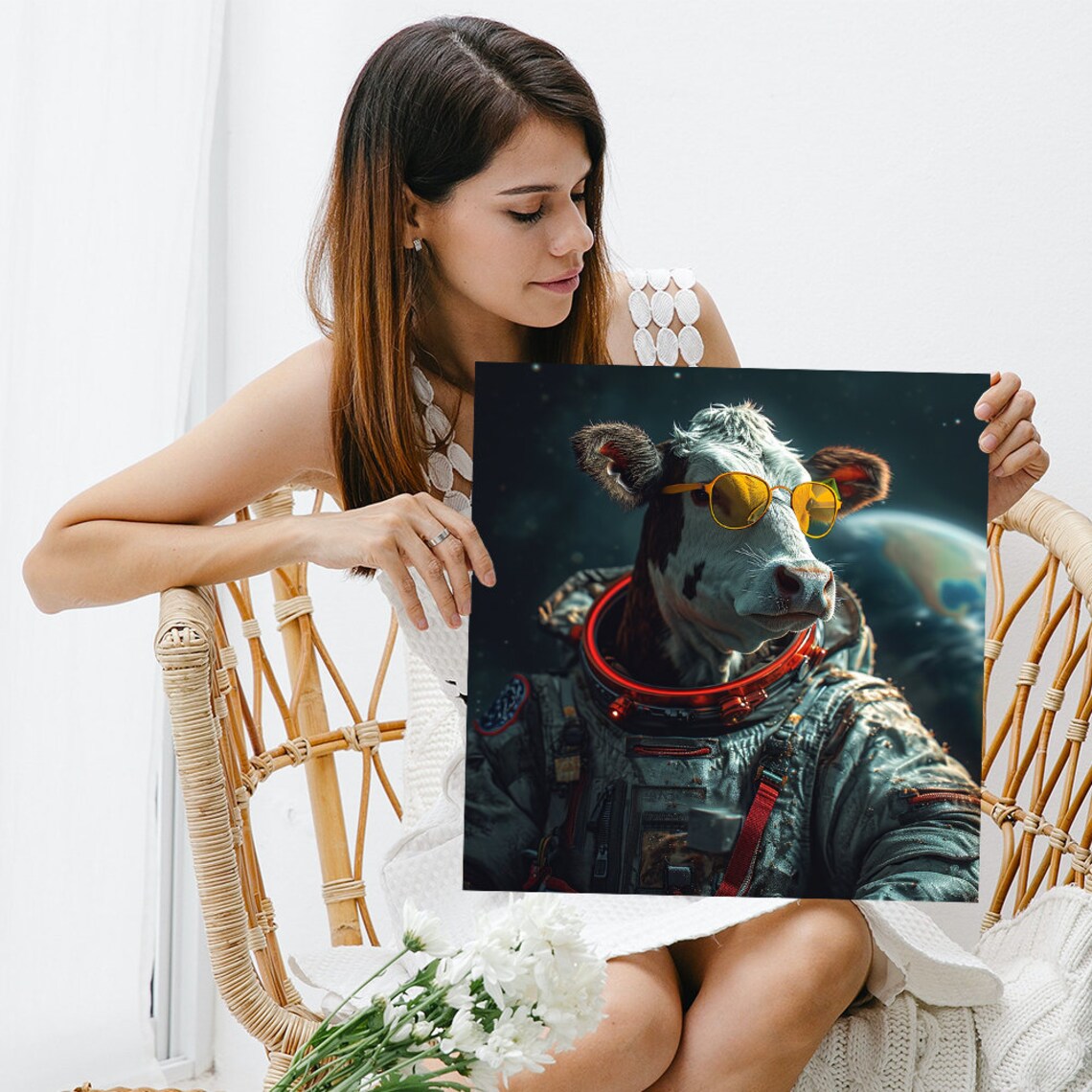 Cosmic Cow Astronaut Poster, Whimsical Animal Art - Image 3