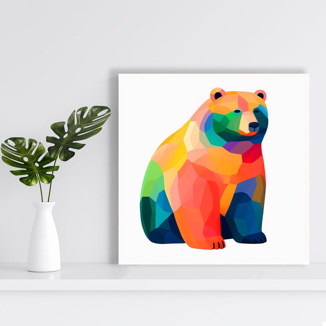 Rainbow Geometric Low Poly Bear Colorful Modern Animal Art Poster - Image 2
