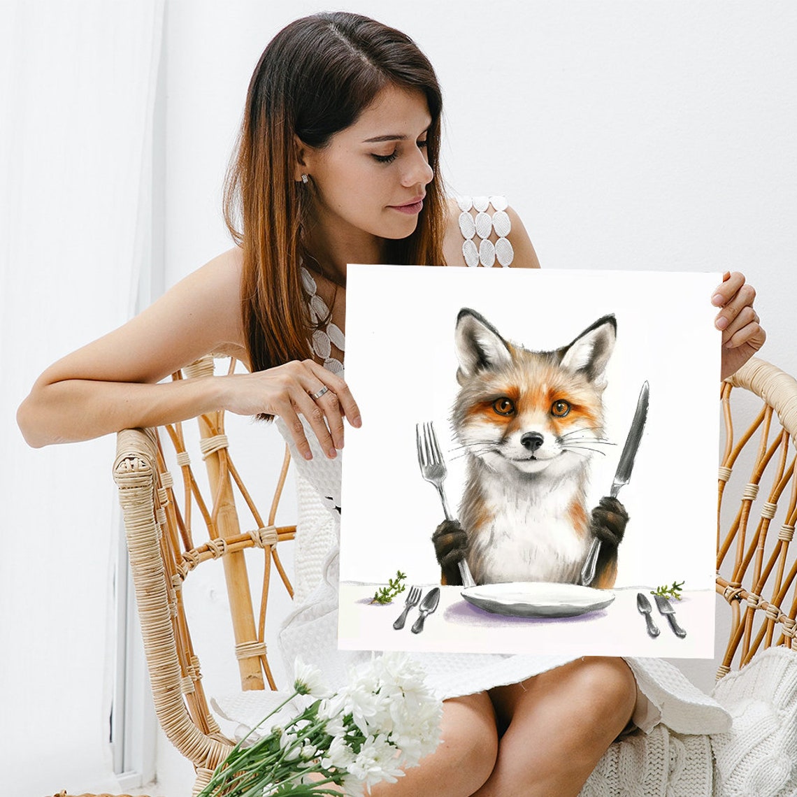 Fox Dinner Party Fork Knife Cute Whimsical Dining Room Decor Poster - Image 3
