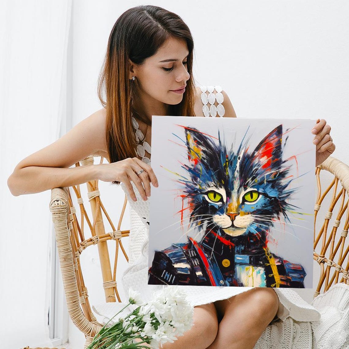 Punk Rock Cat Fusion Art Or Poster Contemporary Bohemian Decor Living Room Office Bedroom Children Room Wall Art Colorful Cat - Image 3
