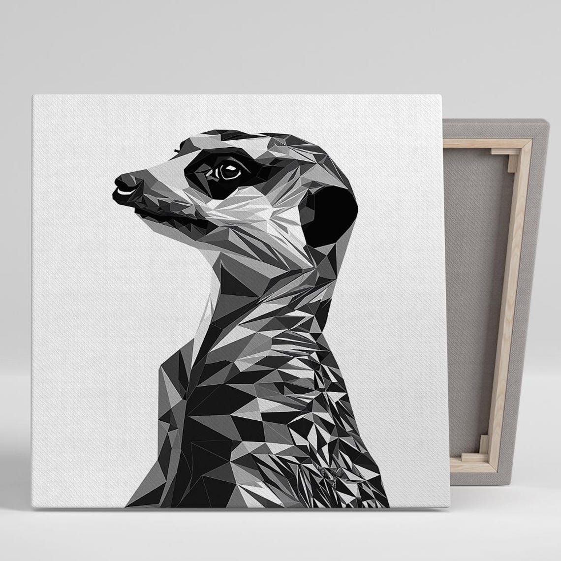 Geometric Low Poly Meerkat Black White Minimalist Wall Art Poster