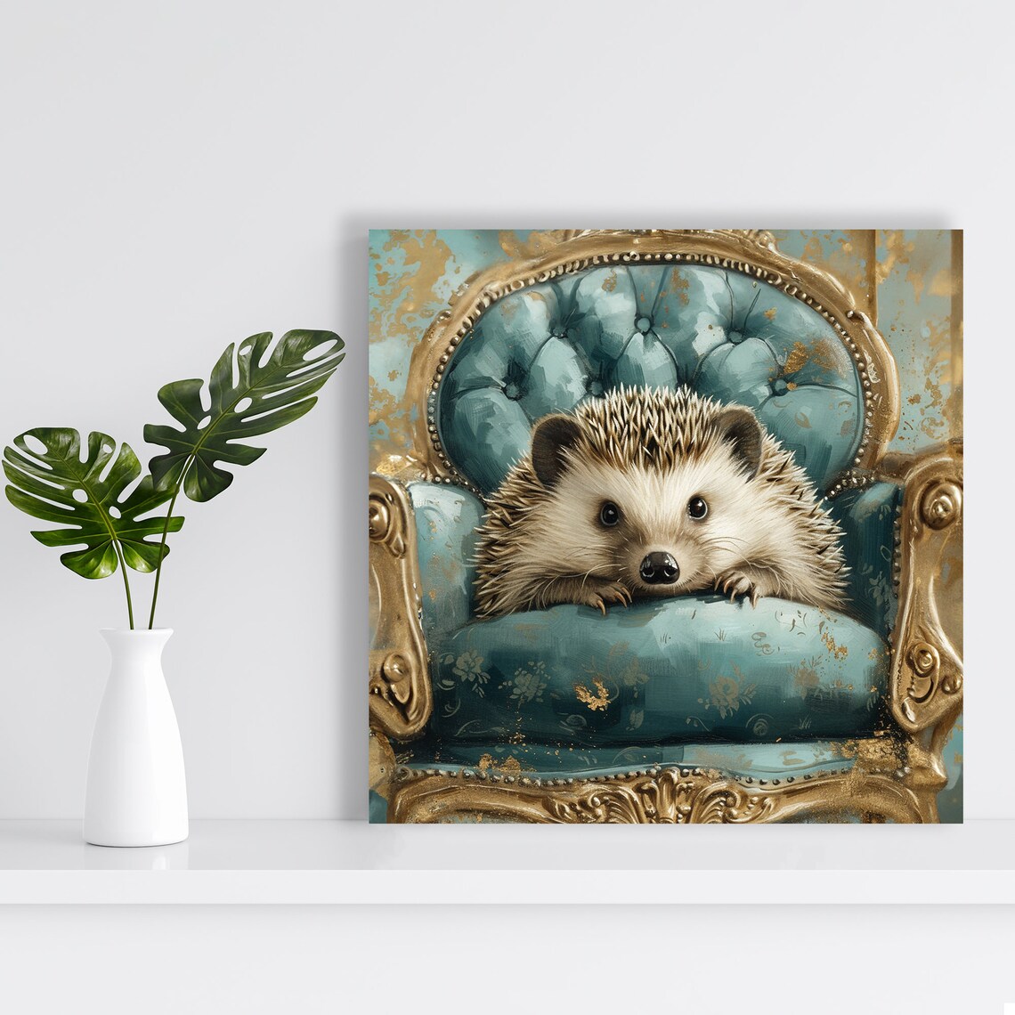 Regal Hedgehog Elegance, Whimsical Vintage Art Print - Image 2