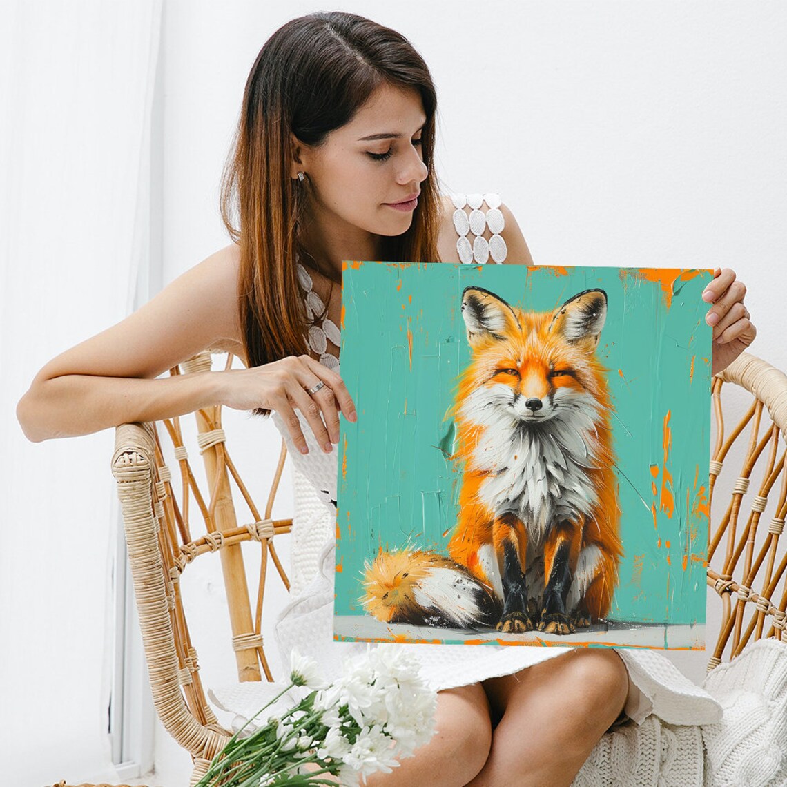 Fox Portrait, Whimsical Modern Decor Art Print - Image 3