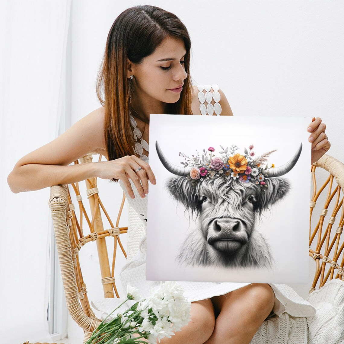 Highland Cow Floral Bathroom Wall Art Decor Poster - Image 3