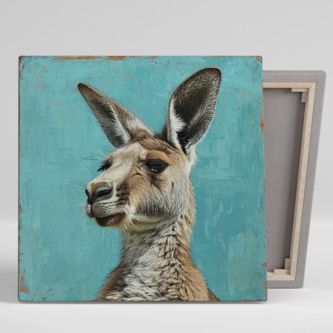 Kangaroo Profile Portrait Teal Textured Rustic Australian Art Poster