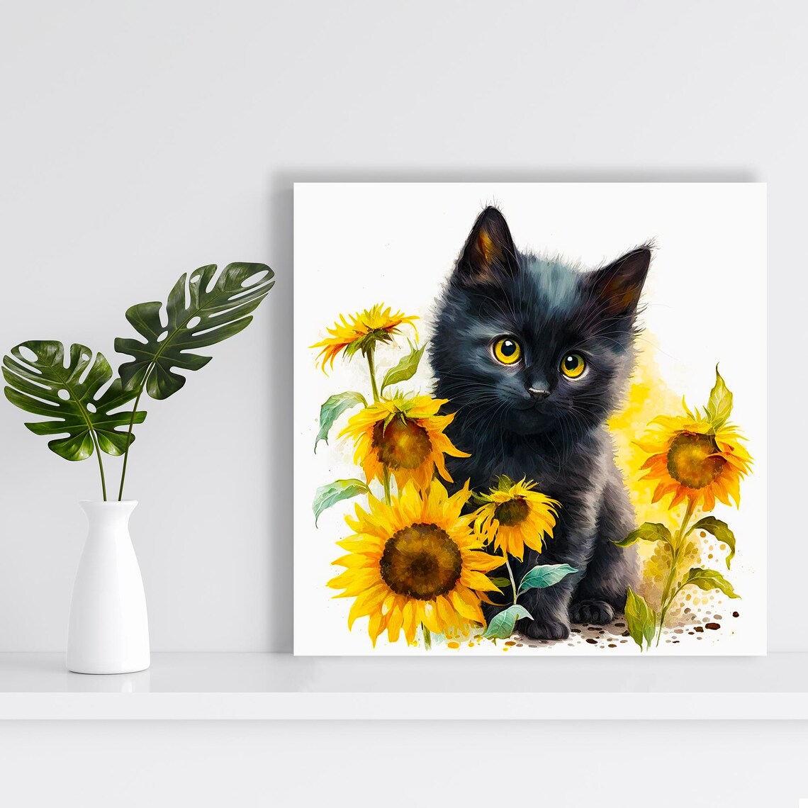 Sunflower Kitten Delight, Whimsical Animal Art Print - Image 2