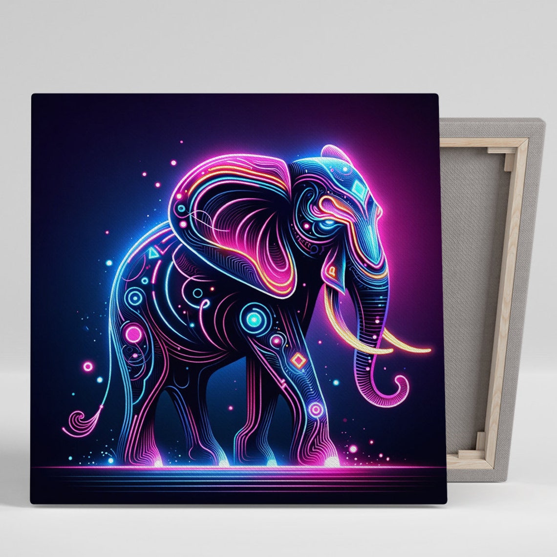 Neon Glow Elephant Abstract Futuristic Pink Blue Dream Wall Poster