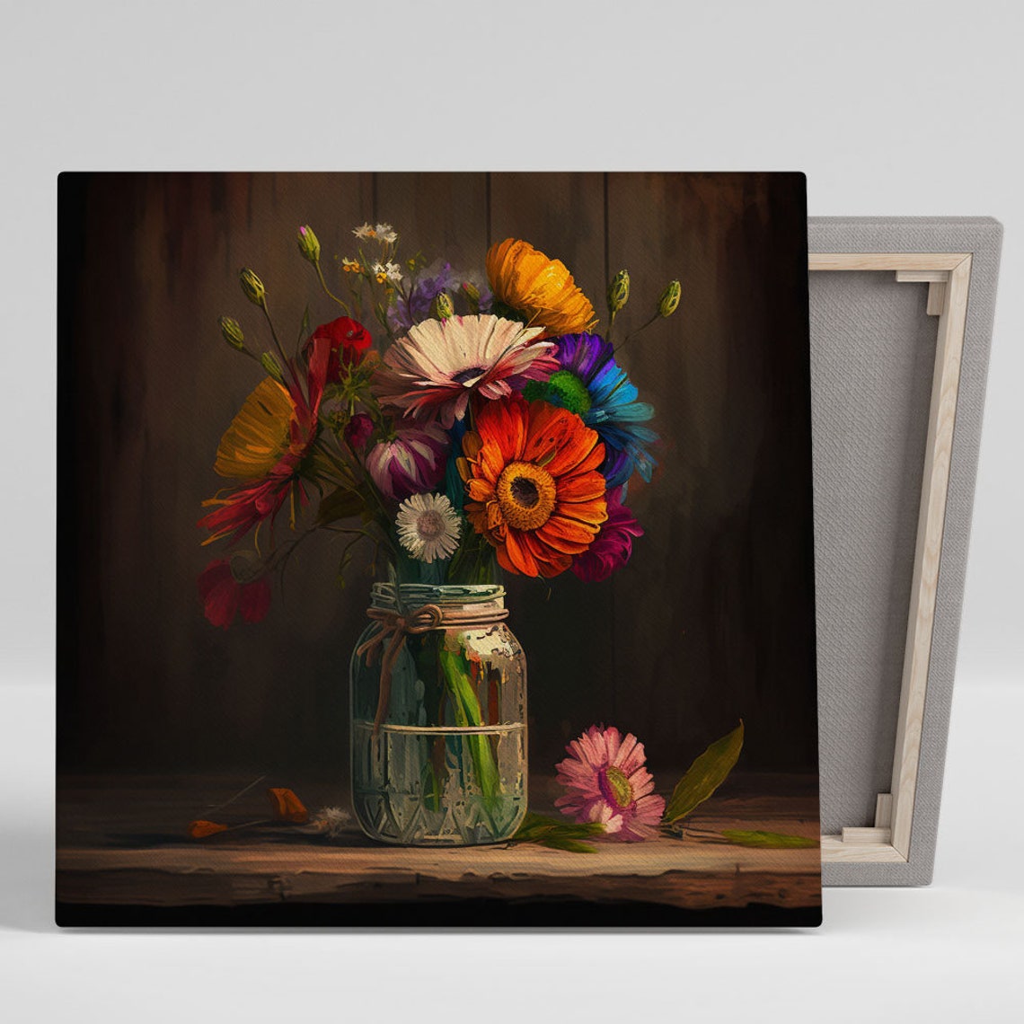 Gerbera Daisy Bouquet Glass Mason Jar Farmhouse Rustic Flower Poster