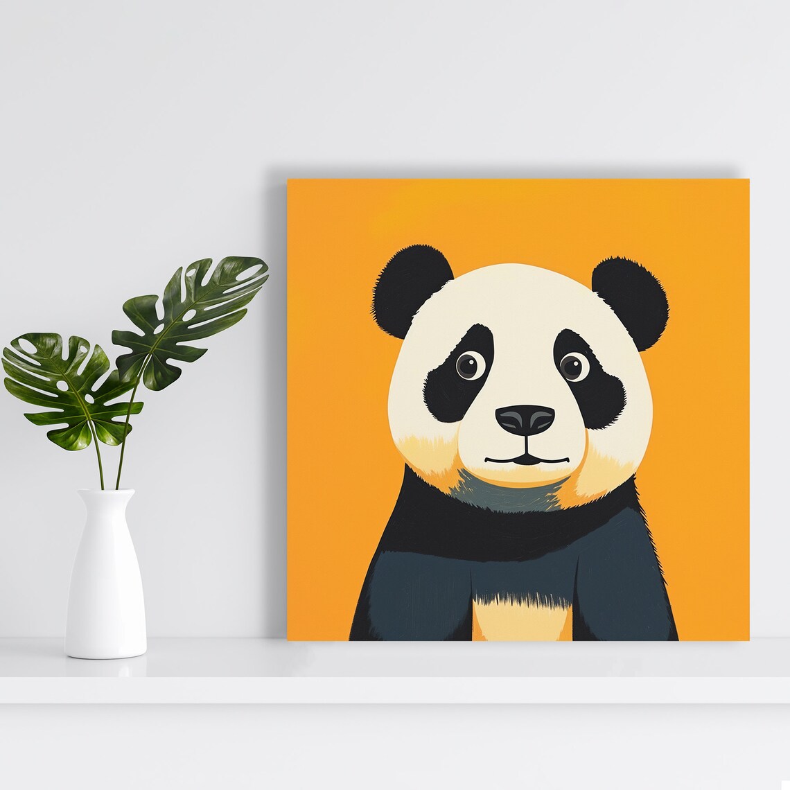 Cheerful Panda Portrait Flat Illustration Bold Orange Background Poster - Image 2