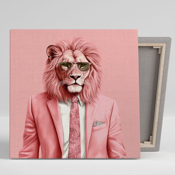 Lion In Pink Suit And Aviator Sunglasses Dapper Whimsical Animal Poster