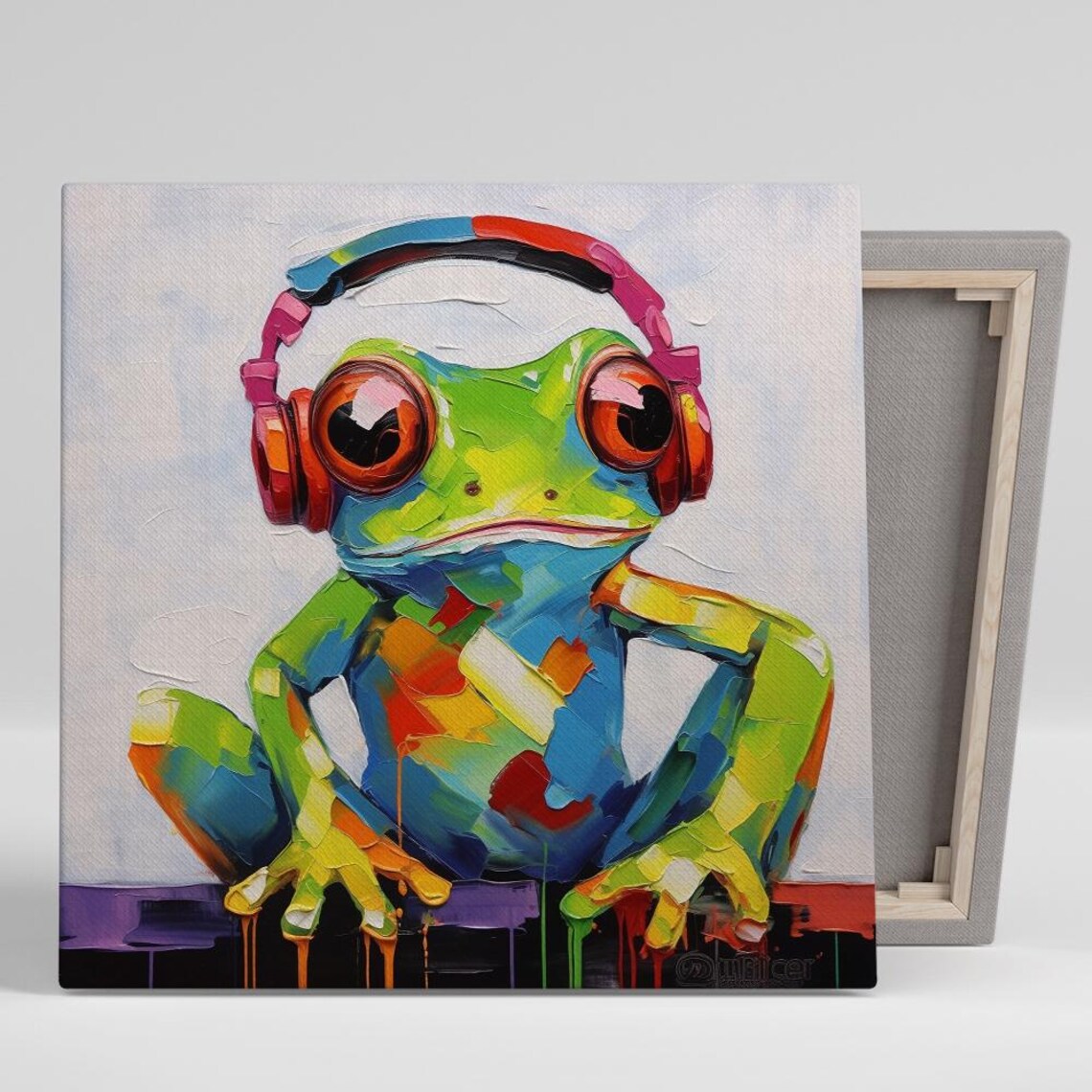 Frog Wearing Headphones Colorful Pop Art Music Lover Wall Poster