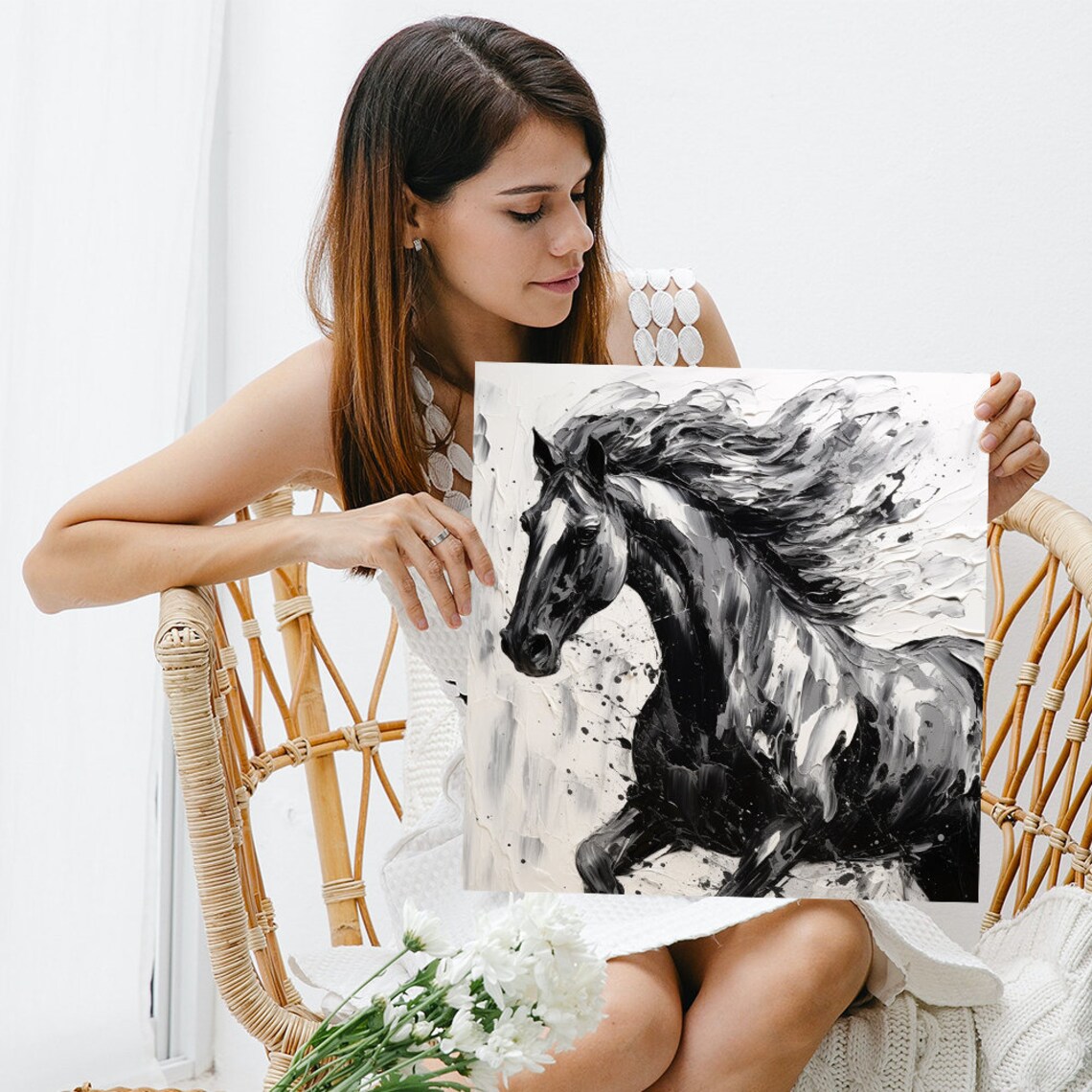 Galloping Stallion Abstraction, Rustic Art Print - Image 3