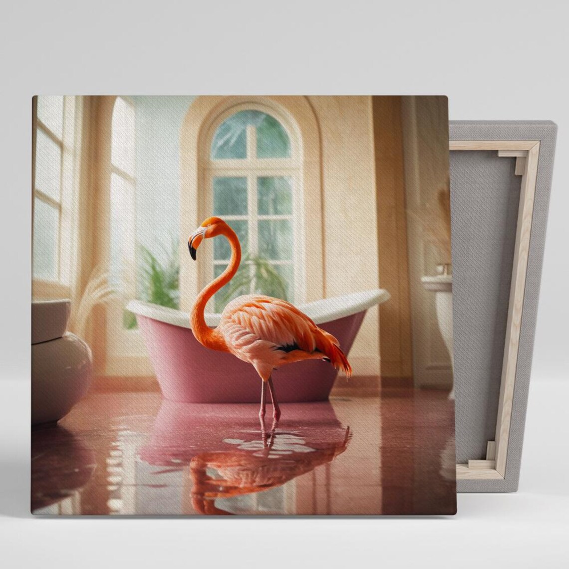Bathtub Flamingo Elegance Contemporary Art Print