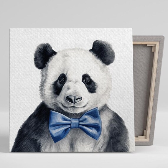Dapper Panda Portrait Wearing Blue Bow Tie Clean White Background Art Poster