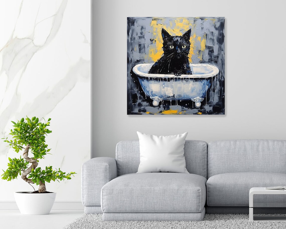 Black Cat In Bathtub Bathroom Wall Art Poster Print - Image 2
