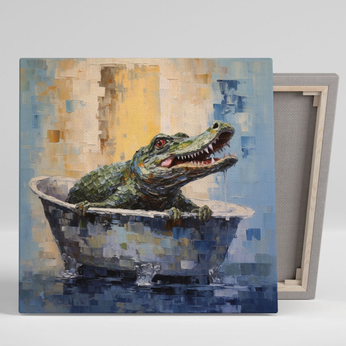 Crocodile in Bathtub Poster, Contemporary Animal Art