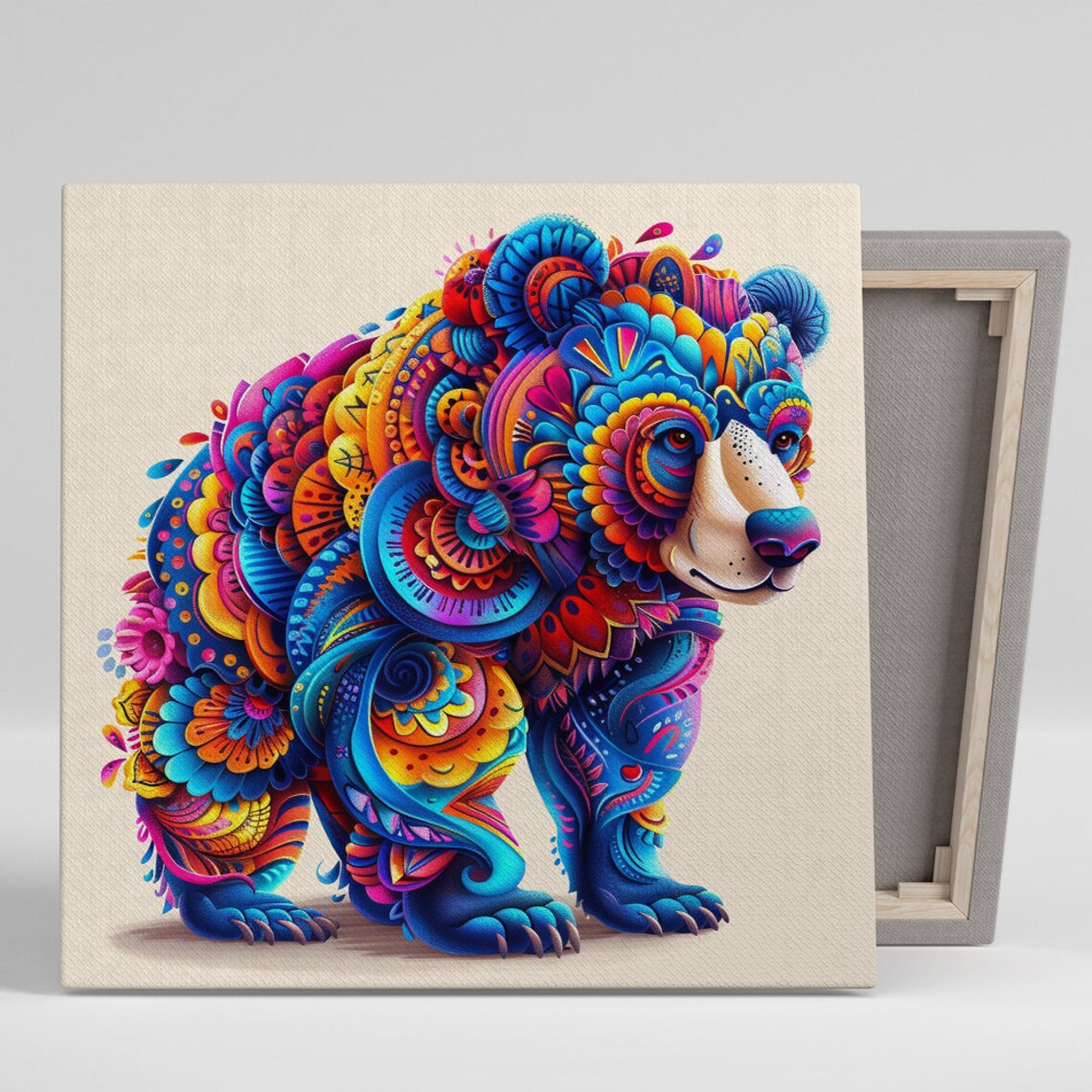 Mandala Bear Cub Poster Colorful Kaleidoscope Floral Whimsical Decor