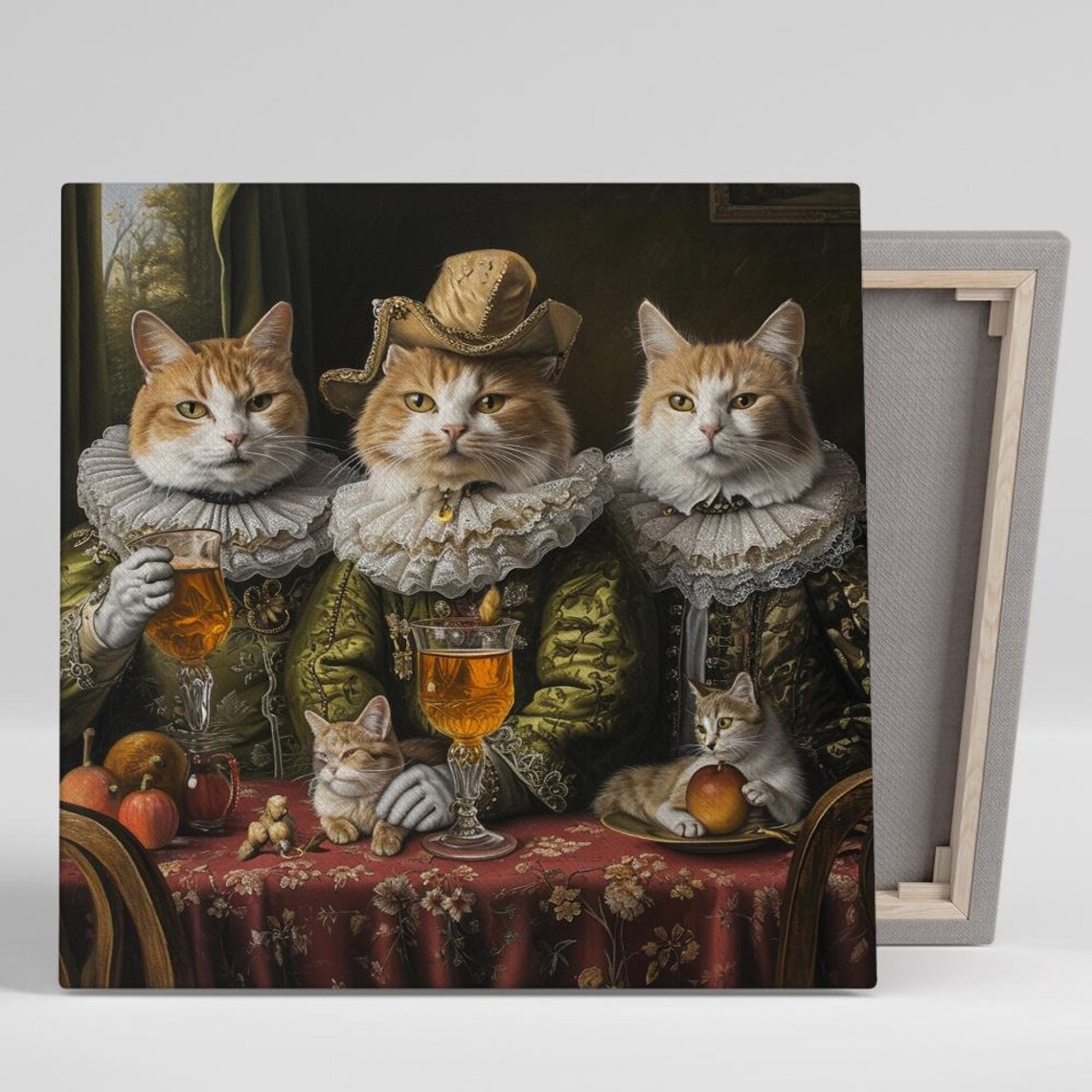 Aristocratic Cat Feast, Victorian Rustic Art Print
