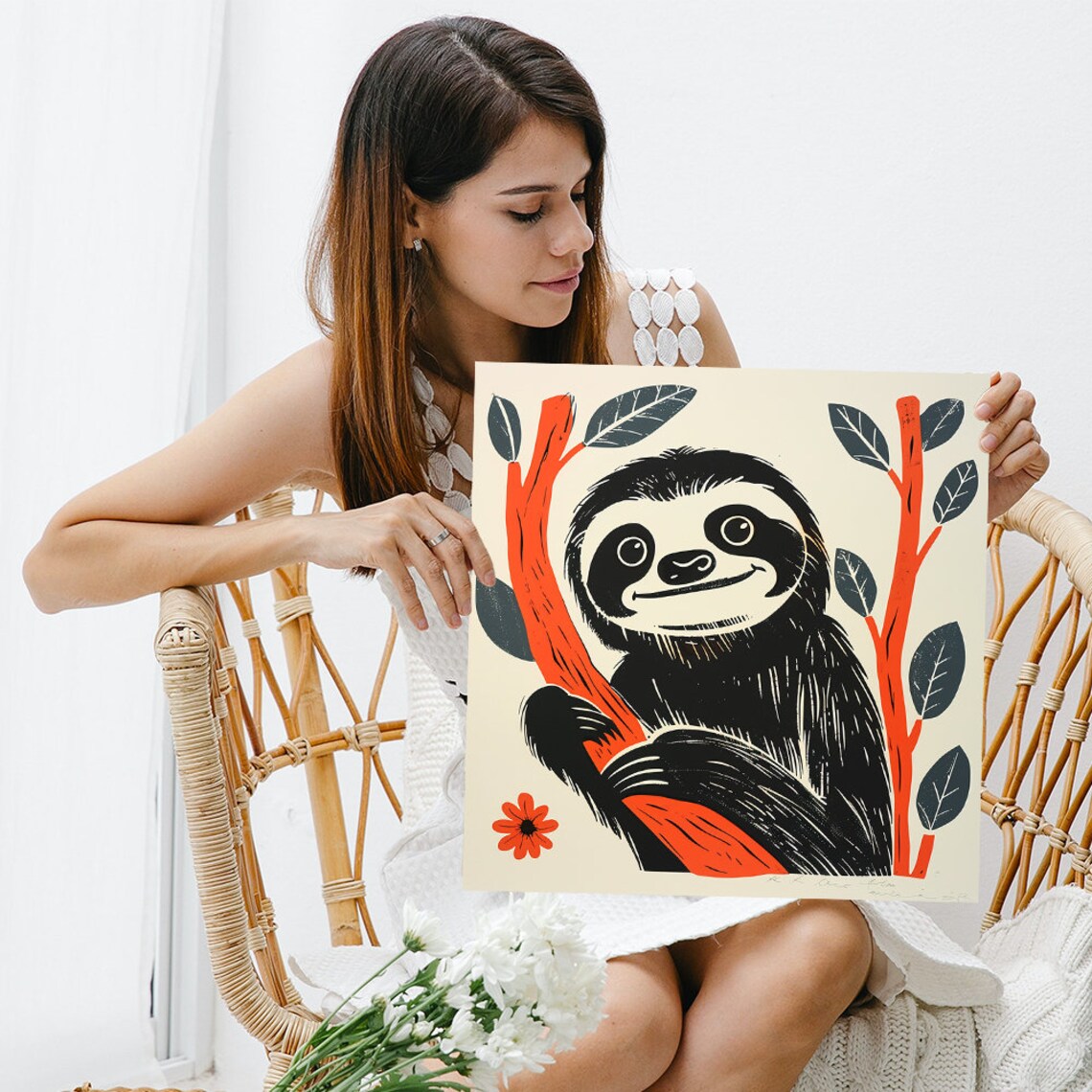 Smiling Sloth Serenity Art Print, Whimsical Decor - Image 3