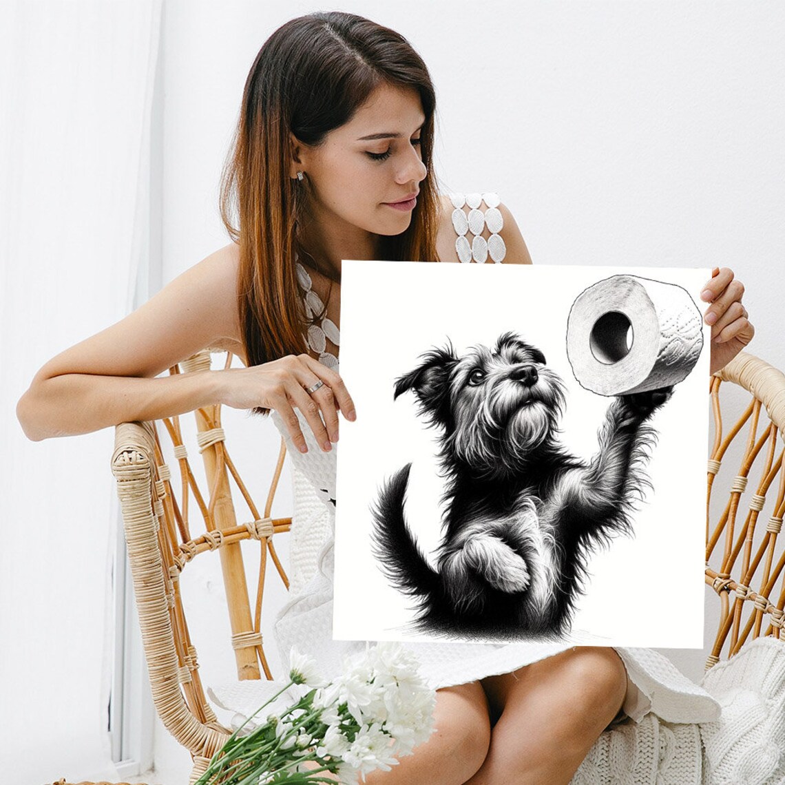 Dog Playing With Toilet Paper, Funny Bathroom Art Print - Image 3