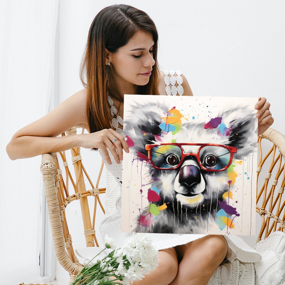 Hipster Koala Wearing Red Glasses Colorful Paint Splash Pop Art Portrait Poster - Image 3
