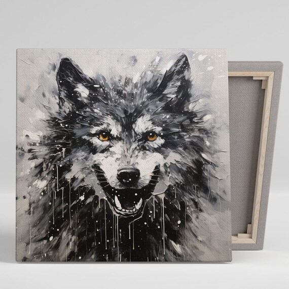 Black Wolf Portrait With Piercing Amber Eyes Expressive Paint Art Poster
