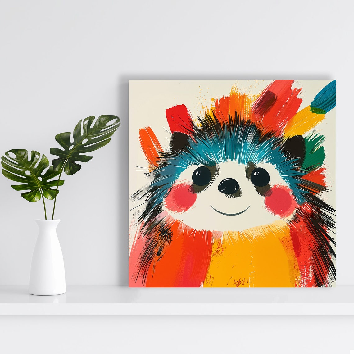 Smiling Hedgehog Colorful Paint Splash Cheerful Nursery Animal Poster - Image 2