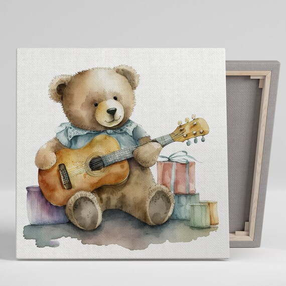 Teddy Serenade Bear Music Art Print, Whimsical Decor