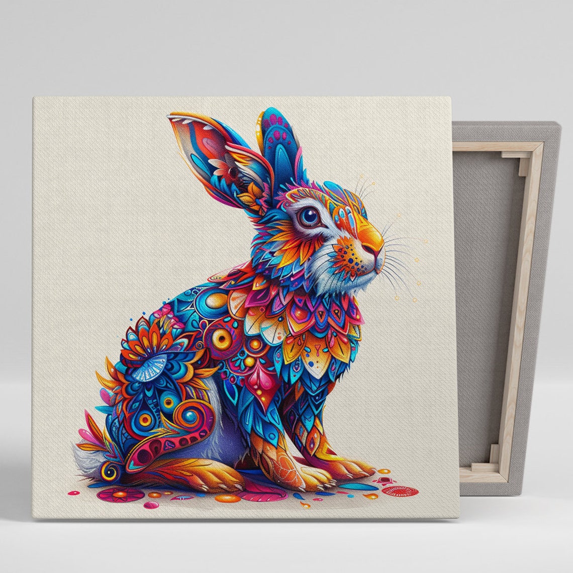 Kaleidoscope Rabbit Colorful Pattern Whimsical Bunny Wall Art Poster