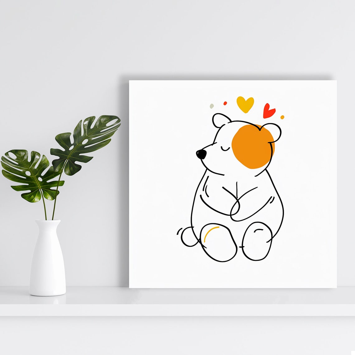 Cute Bear Self Hug Line Art Hearts Minimalist Nursery Poster - Image 2