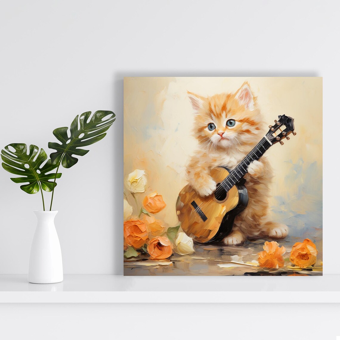 Melodious Kitten Serenade, Whimsical Cat Art Print - Image 2