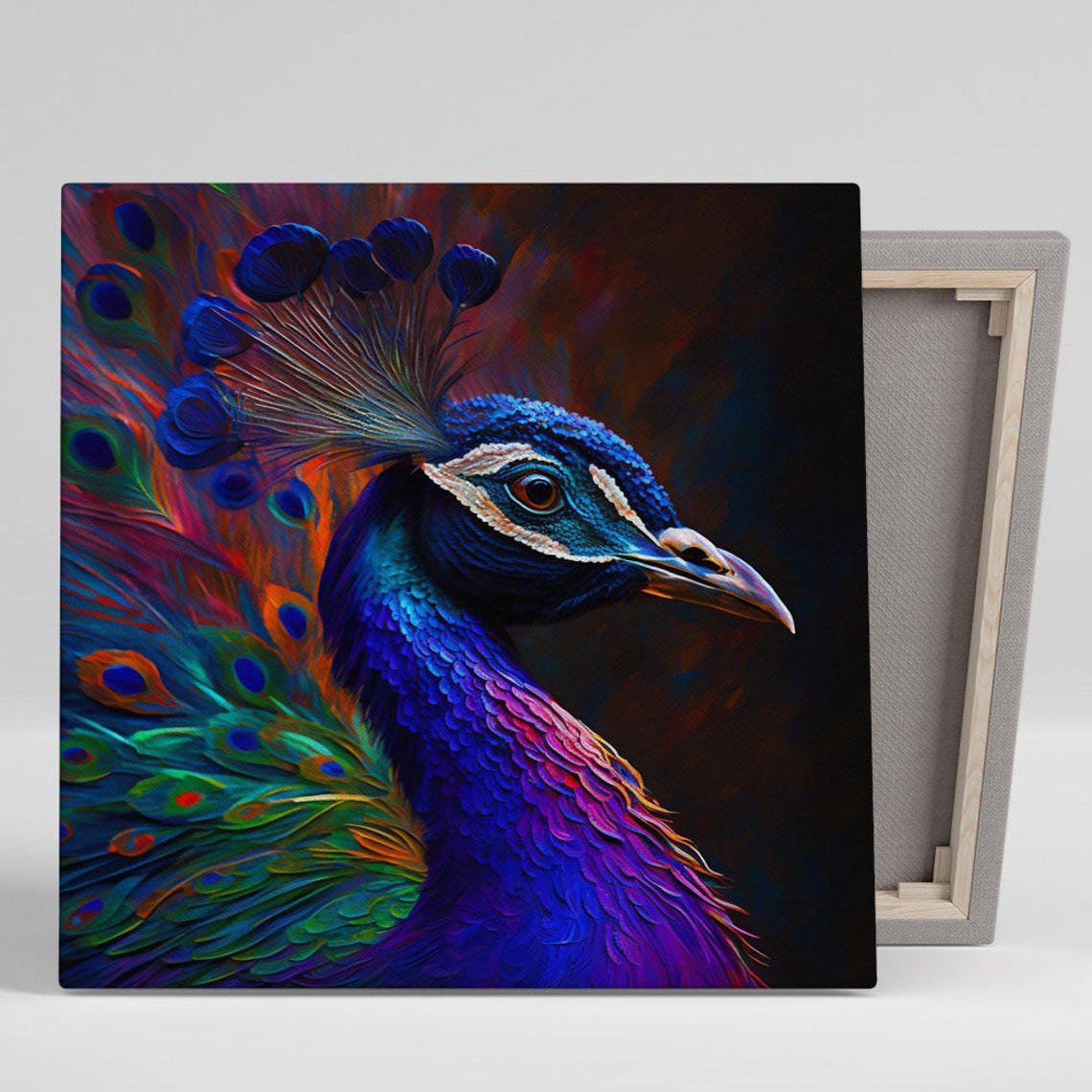 Royal Peacock Profile Blue Purple Plumage Dark Elegant Bird Poster