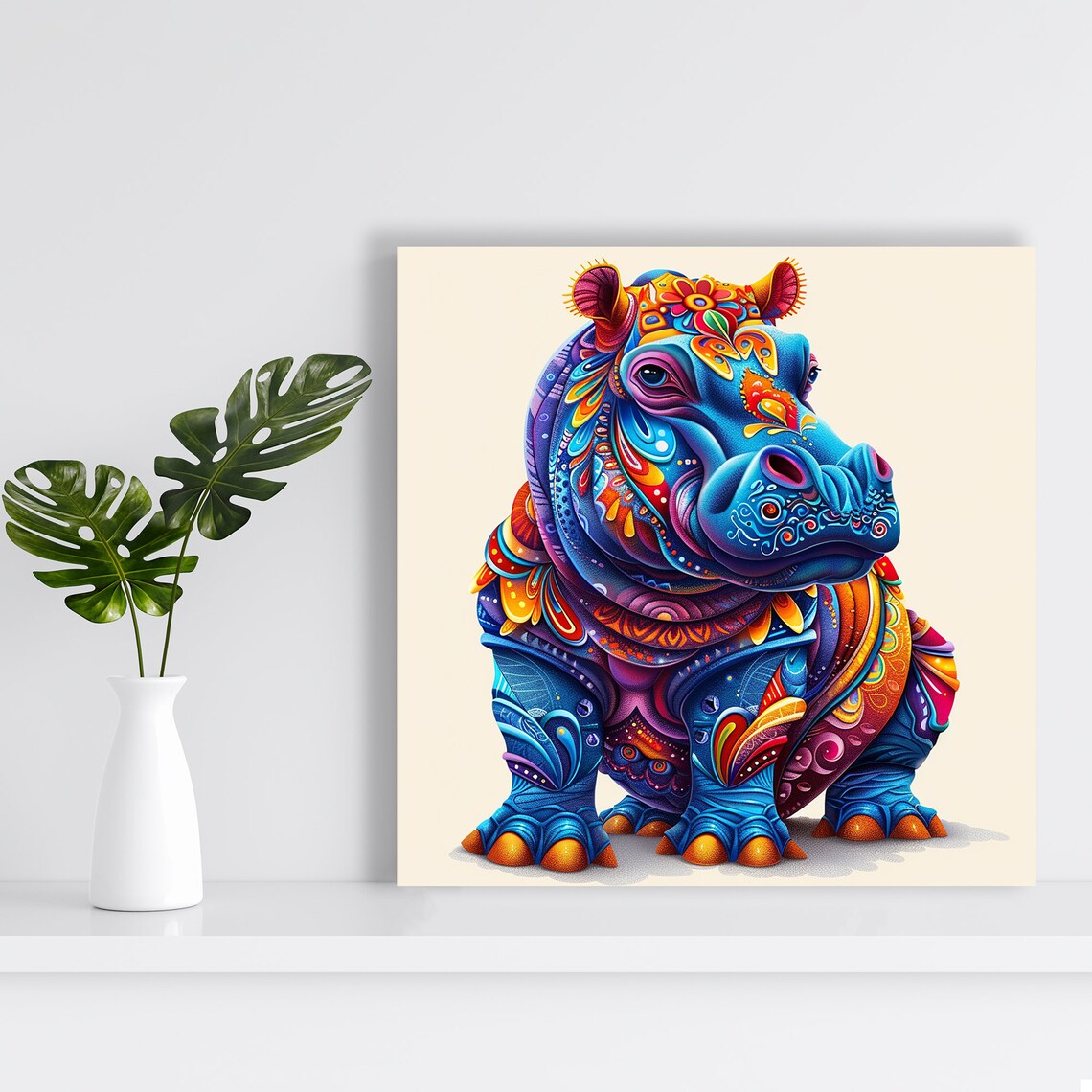Psychedelic Hippo Poster, Whimsical Animal Decor - Image 2