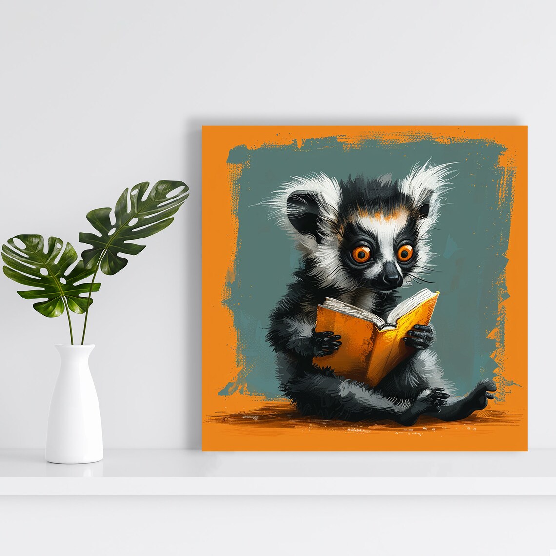 Lemur Bookworm Whimsical Animal Decor Art Print - Image 2