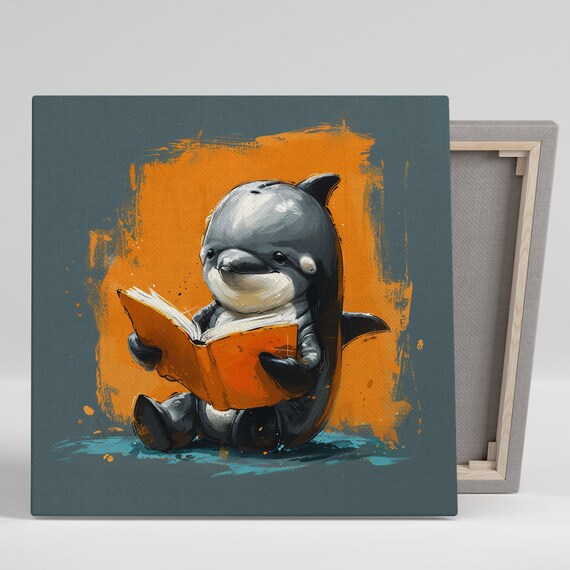 Dolphin Wall Art Or Poster Whimsical Contemporary Decor Children Room Office Living Room Nursery Wall Art Orange Grey Blue White
