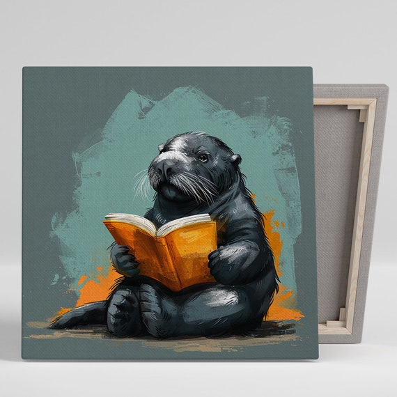 Seal Literary Wall Art Or Poster Whimsical Contemporary Decor Office Library Childrens Room Wall Art Black Orange Teal White