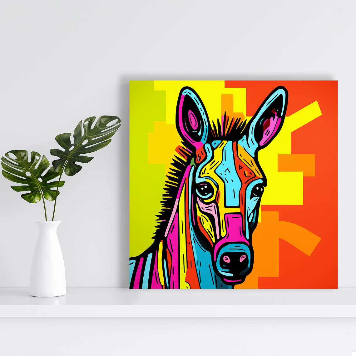 Neon Pop Art Donkey Yellow Blue Pink Bold Geometric Animal Poster - Image 2